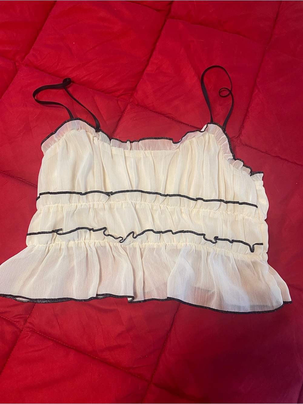 SHEIN Cream Ruffle Camisole with Black Trim